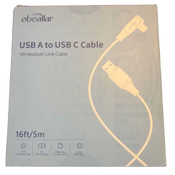 USB A to USB C Cable 16 Ft/ 5 M VR Headset Link Cable Gaming Pc - Obeailar New - Picture 1 of 3